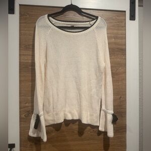 Loft white cream sweater with black details and black bow on sleeve